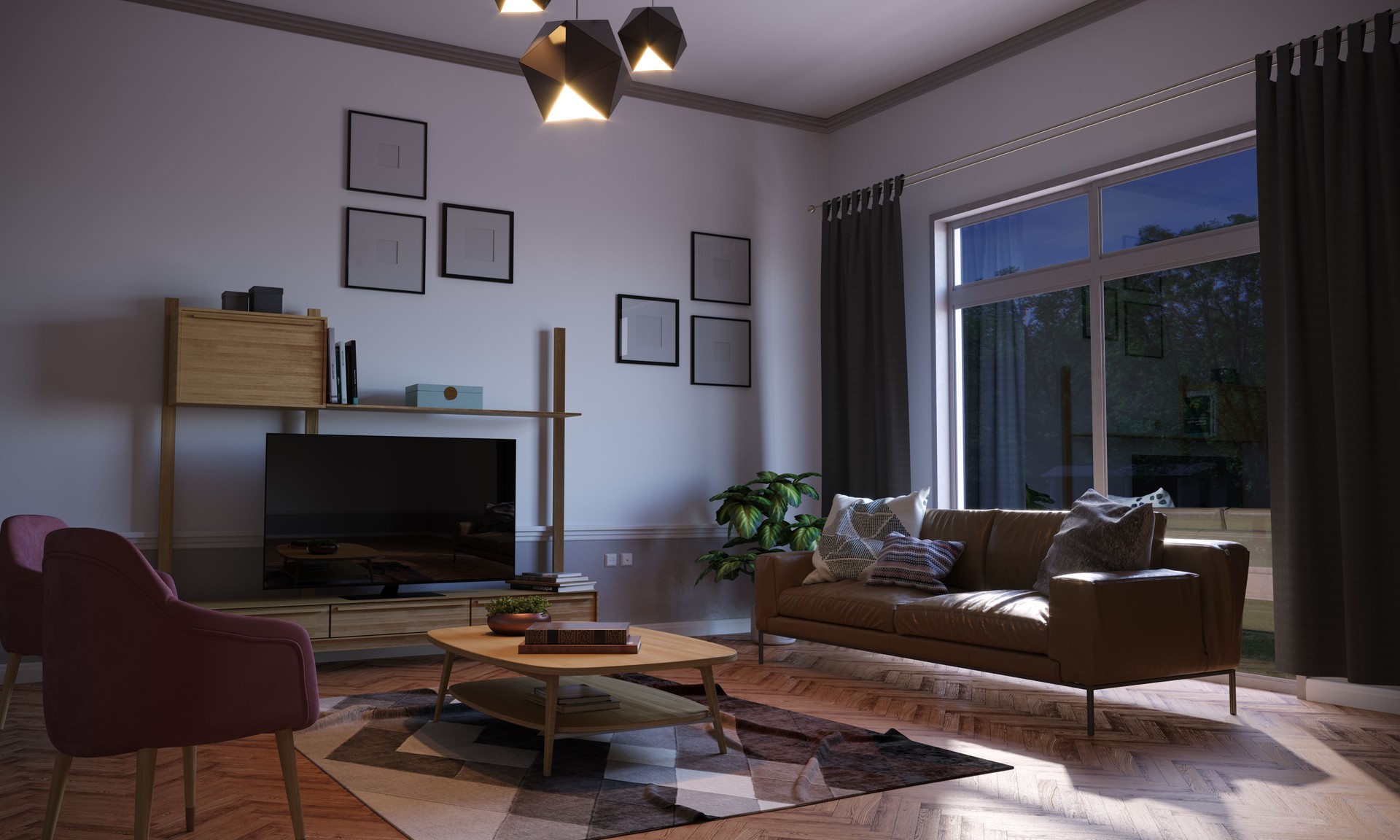 Scandinavian Style Living Room In The Evening