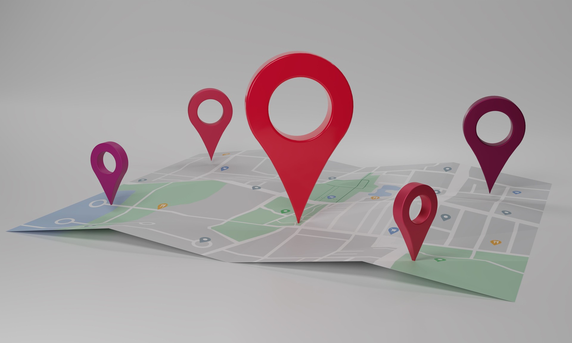 GPS. navigator pin checking  with map on white background. Location pin, location map, location icon. 3d rendering illustration.